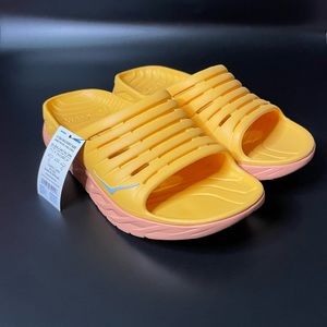 Hoka Slides Sandals One Ora Recovery Amber Yellow/Shell Coral Sz 9M/11W New